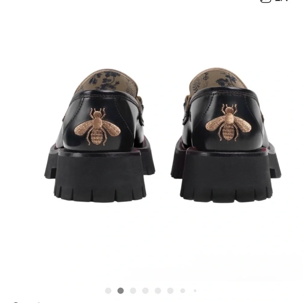 Gucci Black Lug Sole Loafers with Gold Horsebit - Picture 2 of 5